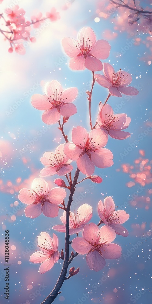 Cherry Blossom Flowers Against Blue Sky in Spring Cherry Blossom Flowers Against Blue Sky in Spring