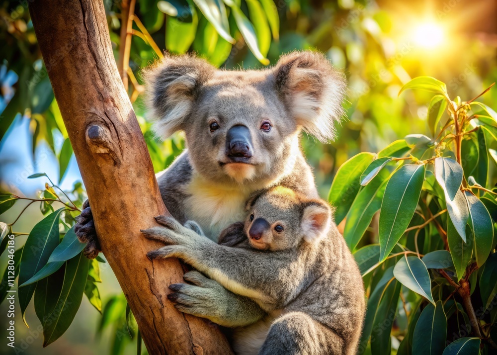 Australian Koala Mother & Joey on Eucalyptus Tree - Wildlife Photography Australian Koala Mother & Joey on Eucalyptus Tree - Wildlife Photography