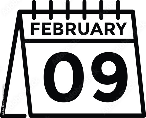 February 9 on calendar icon vector. Calendar vector icon. Deadline. Date. 
