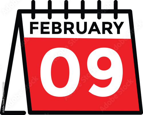 February 9 on calendar icon vector. Calendar vector icon. Deadline. Date. 
