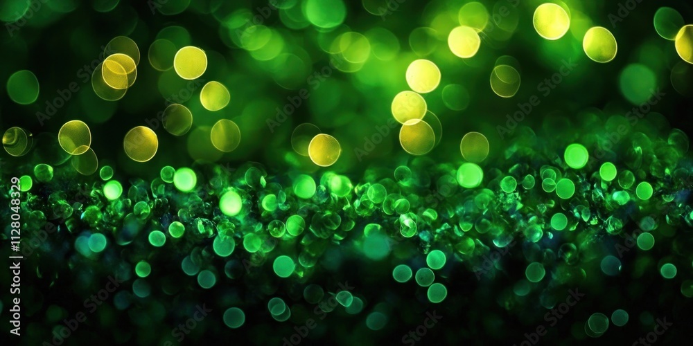 Vibrant Green Bokeh Lights with Magical Glow and Ethereal Sparkle against Dark Background Vibrant Green Bokeh Lights with Magical Glow and Ethereal Sparkle against Dark Background