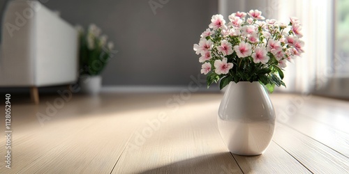 Wooden floor with flower vase