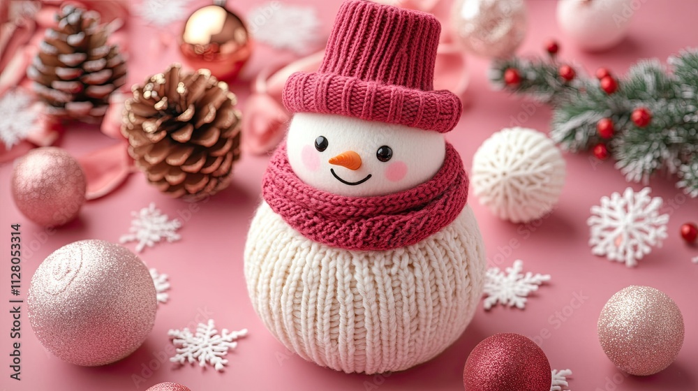 Snowman wearing a red scarf and top hat, surrounded by snowflakes and festive decorations, bringing a playful and charming touch to holiday-themed imagery. Snowman wearing a red scarf and top hat, surrounded by snowflakes and festive decorations, bringing a playful and charming touch to holiday-themed imagery.