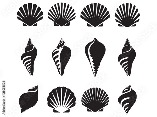 black and white seashell silhouettes