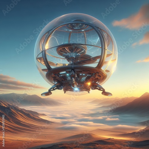  Avior A futuristic spherical flying machine with a transparent photo