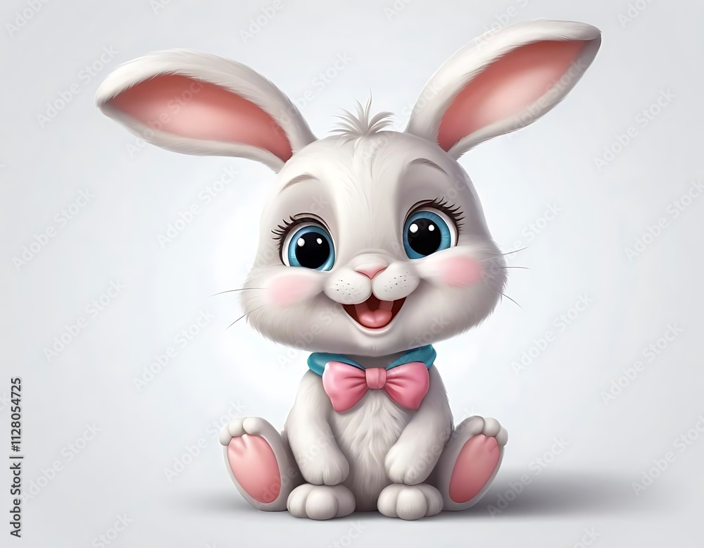 Adorable White Bunny With Big Eyes on a Pink Background Adorable White Bunny With Big Eyes on a Pink Background