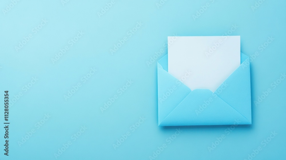 Blue Envelope with White Letter on a Light Blue Background Blue Envelope with White Letter on a Light Blue Background