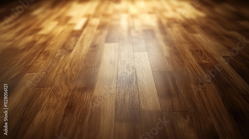 Wood parquette flooring inside apartment room, top view, no people, generative ai photo