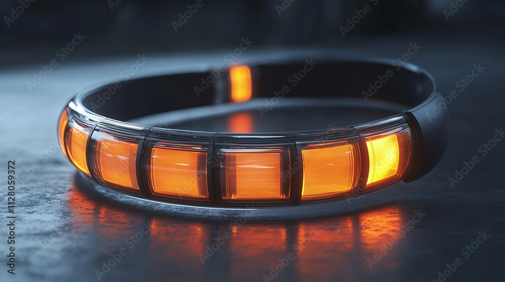 A detailed view of a microchip embedded in a flexible wearable device Stock Photo with side copy space A detailed view of a microchip embedded in a flexible wearable device Stock Photo with side copy space