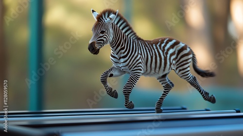 A playful zebra frolicking in a vibrant, sunlit environment, showcasing its unique black and white stripes. photo