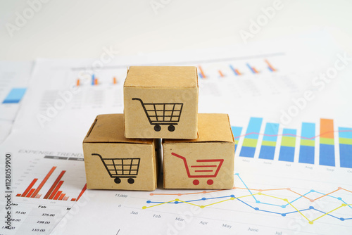 Online shopping, Shopping cart box on business graph, import export, finance commerce.