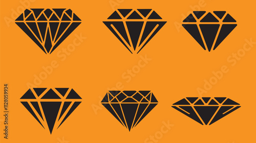 Diamond silhouette vector icon set on orange background