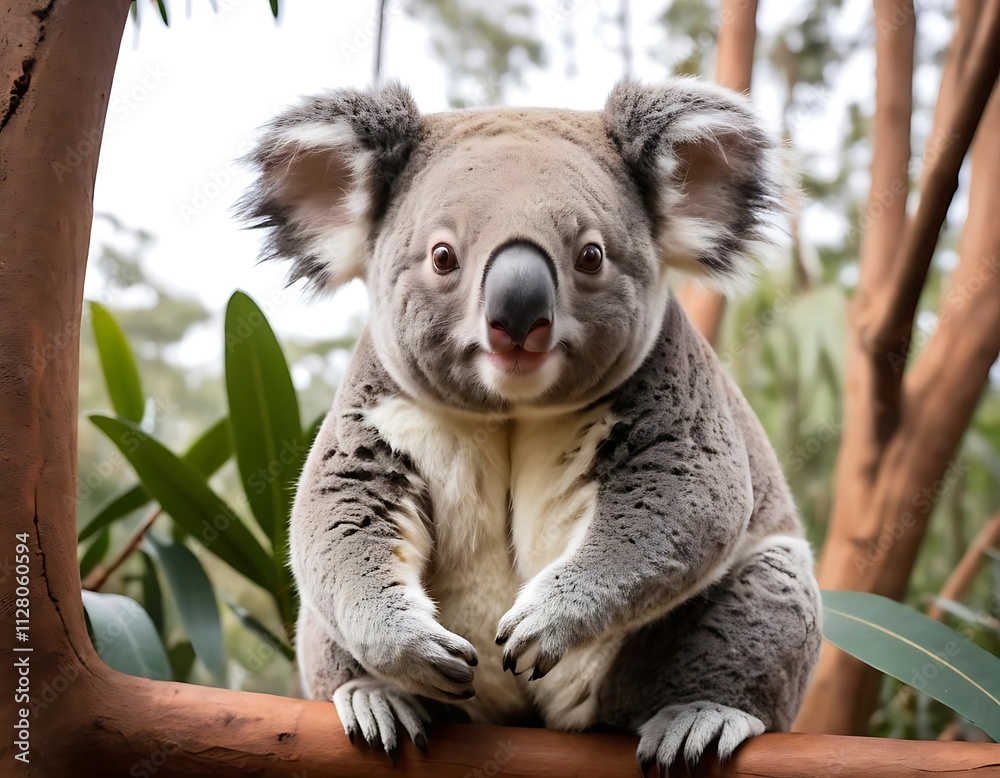 Adorable Koala Bear Sitting on Tree Branch in Lush Forest