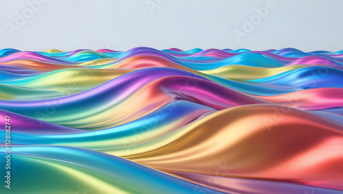Abstract Dreamscape: A mesmerizing abstract background featuring vibrant, iridescent waves, creating a mesmerizing and dreamlike visual experience. The waves flow and ripple.