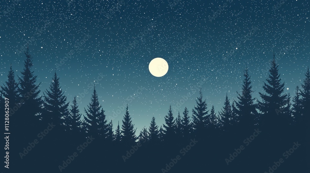 Starry Night with Silhouetted Trees and Moon Starry Night with Silhouetted Trees and Moon
