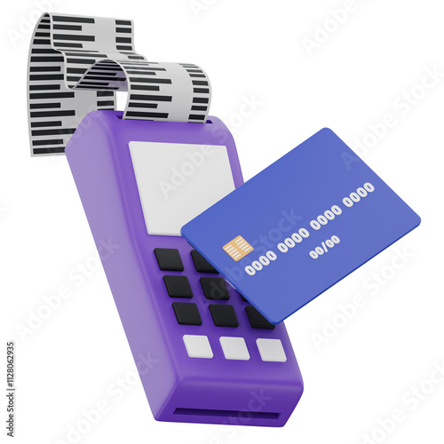 3D Illustration of Payment Terminal with Card and Receipt