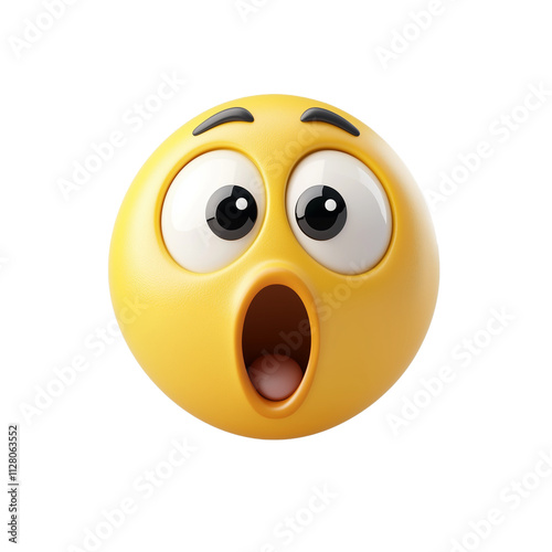 shocked emoji with wide eyes and raised eyebrows, capturing surprise or astonishment. Perfect for stock images centered on digital communication, unexpected reactions, and expressive emotions i