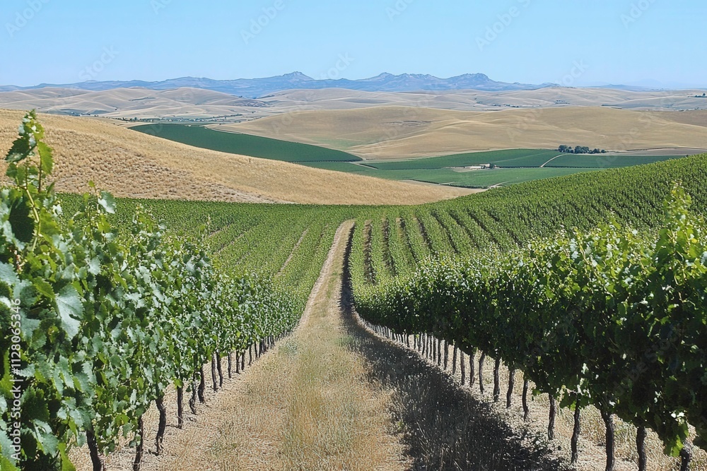 Fototapeta premium Scenic Vineyard Landscape with Rolling Hills