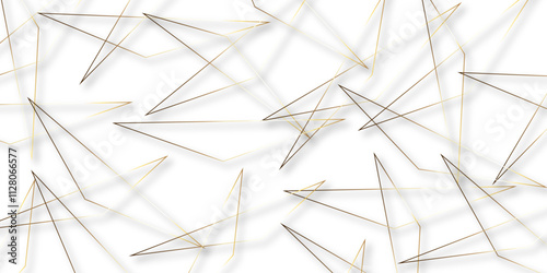 Abstract background with liens and triangles shape on white background. White and golden geometric overlapping rectangle pattern Geometric background soft shadows as patten ..White polygon textured .	