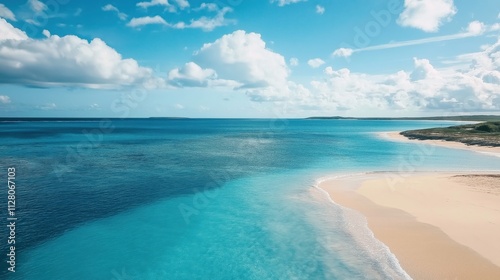 Picturesque view of the sandy beach and blue sky