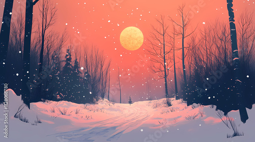 Winter solstice in isolated snowy forest after snow fall. beautifully natural winter scene, blizzard trees, snow,generative ai. snowy forest. illustration. Solstice. Illustration photo