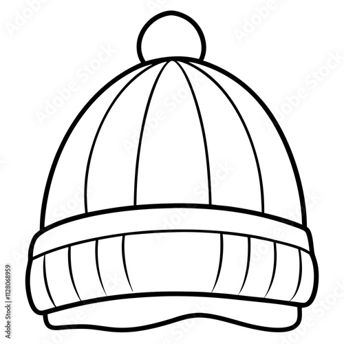 warm hat outline coloring book page line art drawing, beanie hat line art vector illustration