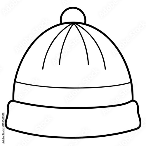 warm hat outline coloring book page line art drawing, beanie hat line art vector illustration