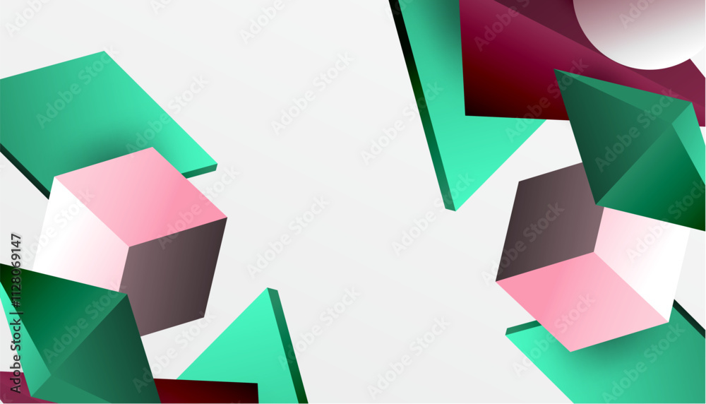 Abstract design showcasing isometric cubes, pyramids, squares, and spheres in a vibrant 3D layout. Modern and dynamic, perfect for tech, design, or futuristic themes Abstract design showcasing isometric cubes, pyramids, squares, and spheres in a vibrant 3D layout. Modern and dynamic, perfect for tech, design, or futuristic themes