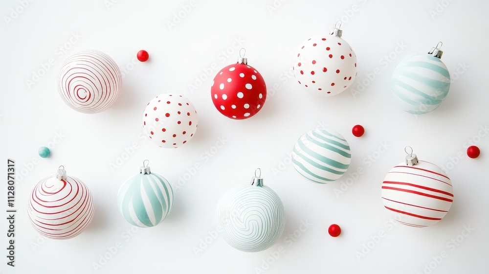 Minimalistic and Cute Christmas Tree Baubles in Simple Colors for a Festive Holiday Decor or Seasonal Display Featuring Red and White Patterns Minimalistic and Cute Christmas Tree Baubles in Simple Colors for a Festive Holiday Decor or Seasonal Display Featuring Red and White Patterns