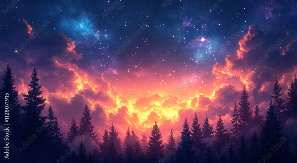 Fototapeta premium Magical Night Sky with Milky Way and Starry Background