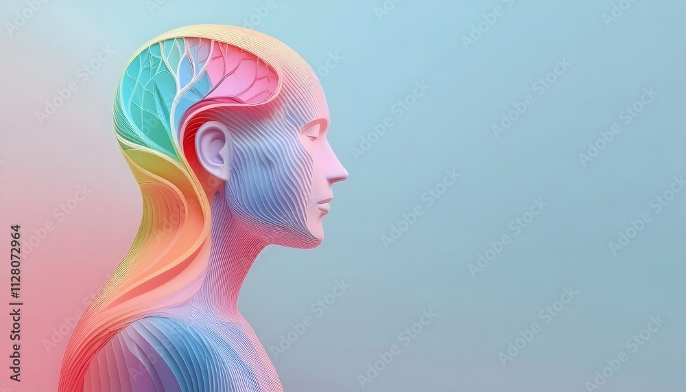 Mental health and depression concepts: Mental health, serene human silhouette in vibrant colors. Mental health and depression concepts: Mental health, serene human silhouette in vibrant colors.