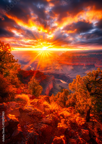 Breathtaking Sunset Over Grand Canyon with Dramatic Cloudscape