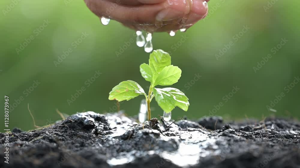 Growing Life Hand Watering a Young Plant Garden Nature Photography Fresh Environment Close-Up Growth Concept