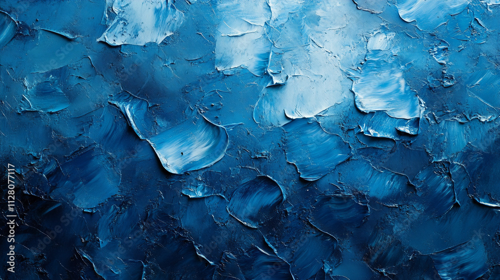Abstract close-up of rough dark blue-colored art conveying depth and texture, evoking a sense of mystery, complexity, and emotional intensity, with a focus on intricate details and rich color contrast