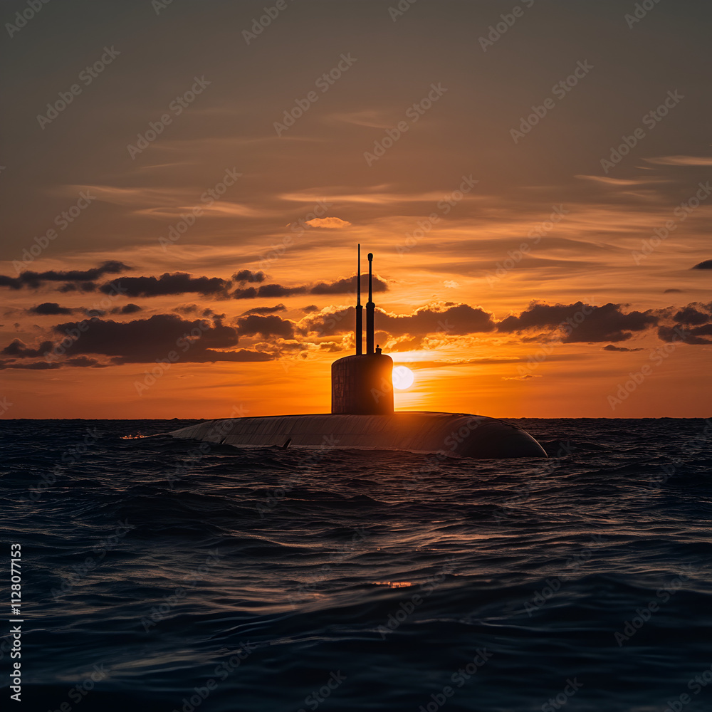 Fototapeta premium Submarine exploration at sunset over ocean aerial view nature documentary tranquil environment marine science concept