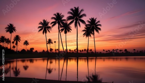 Morning Sunrise Evening Sunset Ocean Palm Coconut Tree Sunlight Peaceful Horizon Background Texture