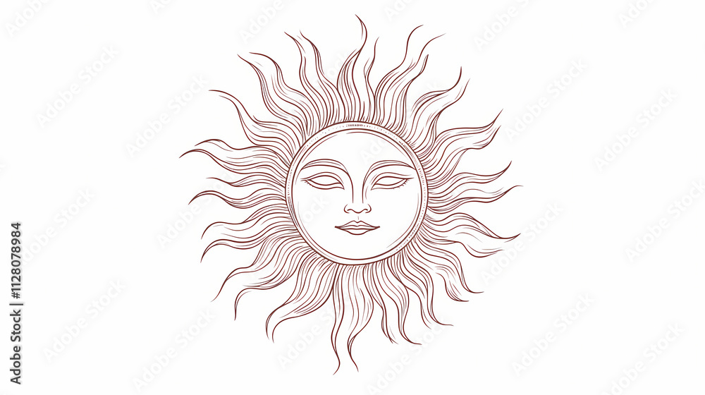 Fototapeta premium Outline illustration of ancient sun symbol for minimalist design. Solstice. Illustration