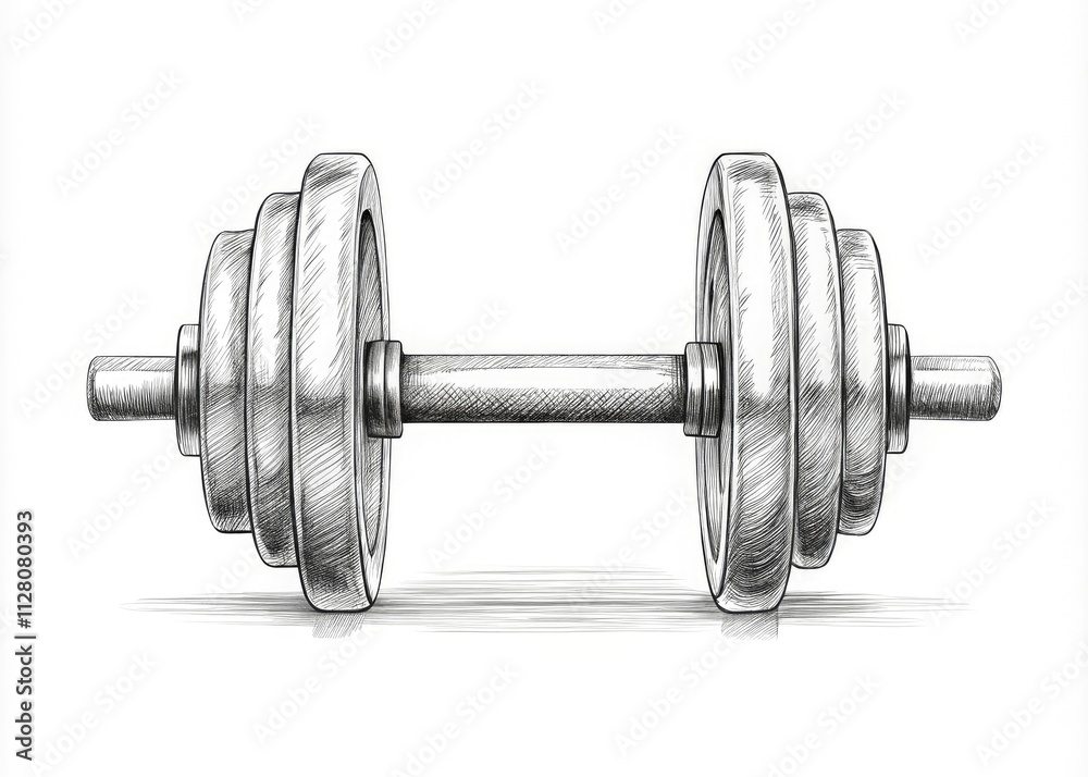 Fototapeta premium Minimalist Dumbbell Sketch, Fitness Illustration, Weightlifting, Workout, Gym Equipment, Simple Line Drawing, Isolated Dumbbell, White Background, Exercise Icon, Strength Training