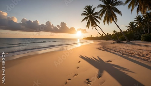 Morning Sunrise Evening Sunset Ocean Palm Coconut Tree Sunlight Peaceful Horizon Background Texture