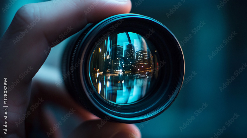 Capturing city lights through a camera lens at night Capturing city lights through a camera lens at night