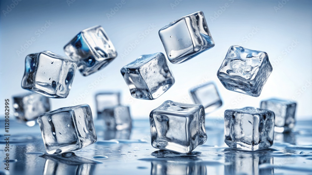 Floating ice cubes on a white background; a cool, refreshing, icy stock photo for abstract, minimalist designs. Floating ice cubes on a white background; a cool, refreshing, icy stock photo for abstract, minimalist designs.