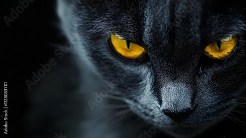 black cat yellow eyes peering from the darkness