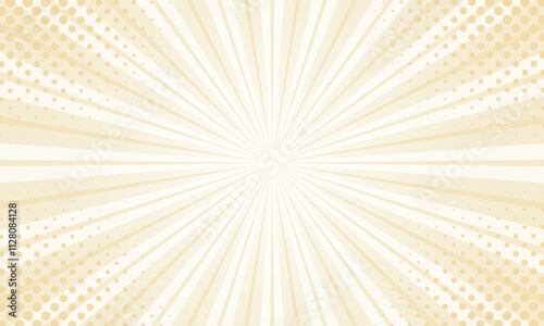 Beige comic sunburst effect background with halftone. Pop art comic-style vector background. Suitable for templates, sale banners, events, ads, web and pages