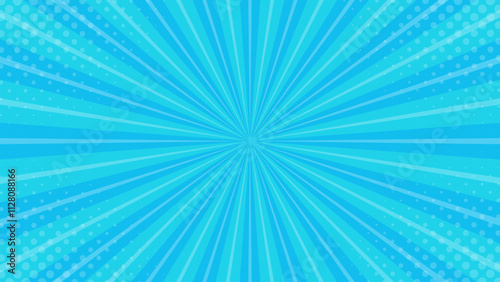 Light blue comic sunburst effect background with halftone. Pop art comic-style vector background. Suitable for templates, sale banners, events, ads, web and pages