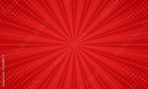 Red comic sunburst effect background with halftone. pop art comic-style vector background. Suitable for templates, sale banners, events, ads, web and pages