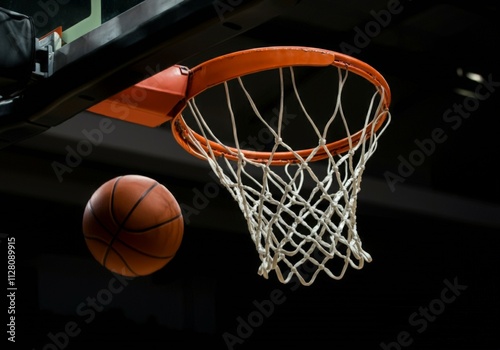 A Ball Mid-flight Going for the Net in a Basketball Match.