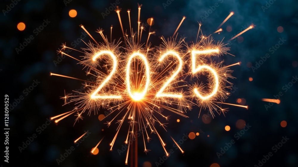 Fototapeta premium A sparkler with the number 2025 on it