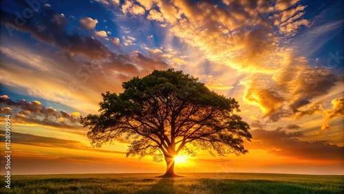 Sunset Tree Silhouette, Golden Hour Tree Photography, Sky Background, Nature Photography, Tree Against Sun