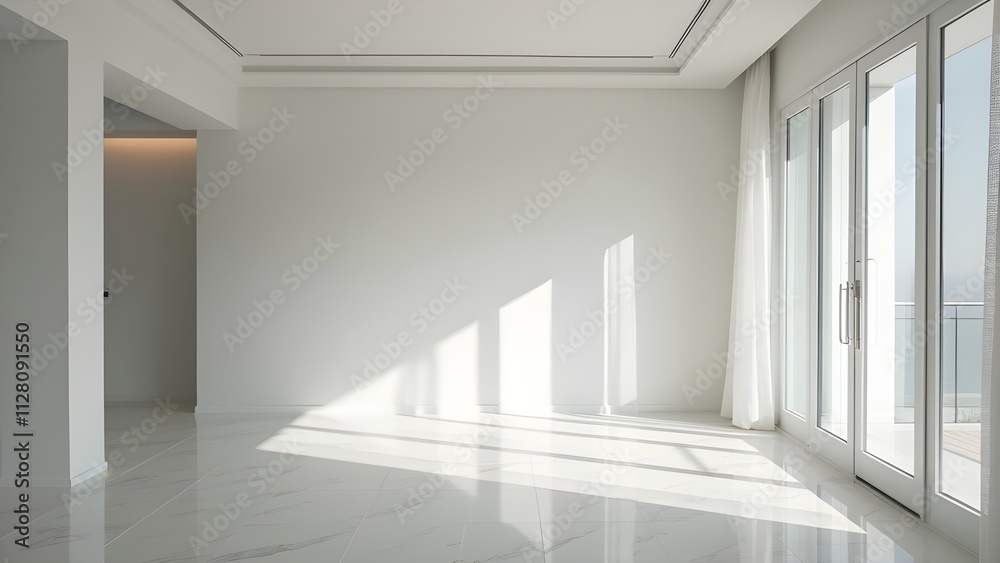 White empty studio room interior design white walls and corner tiled white empty floor background luxury empty interior for product display : Generative AI White empty studio room interior design white walls and corner tiled white empty floor background luxury empty interior for product display : Generative AI