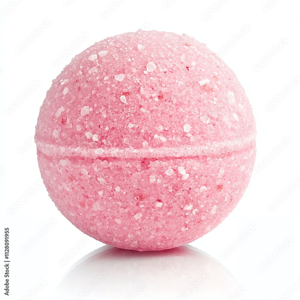 A pink bath bomb with a textured surface, ideal for a relaxing and fragrant bathing experience. A pink bath bomb with a textured surface, ideal for a relaxing and fragrant bathing experience.